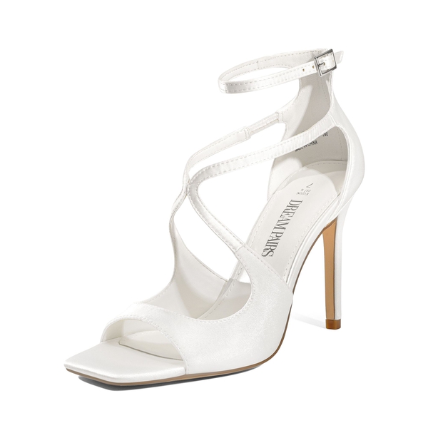 Cross Strappy Stiletto Heels - WHITE-SATIN -  0